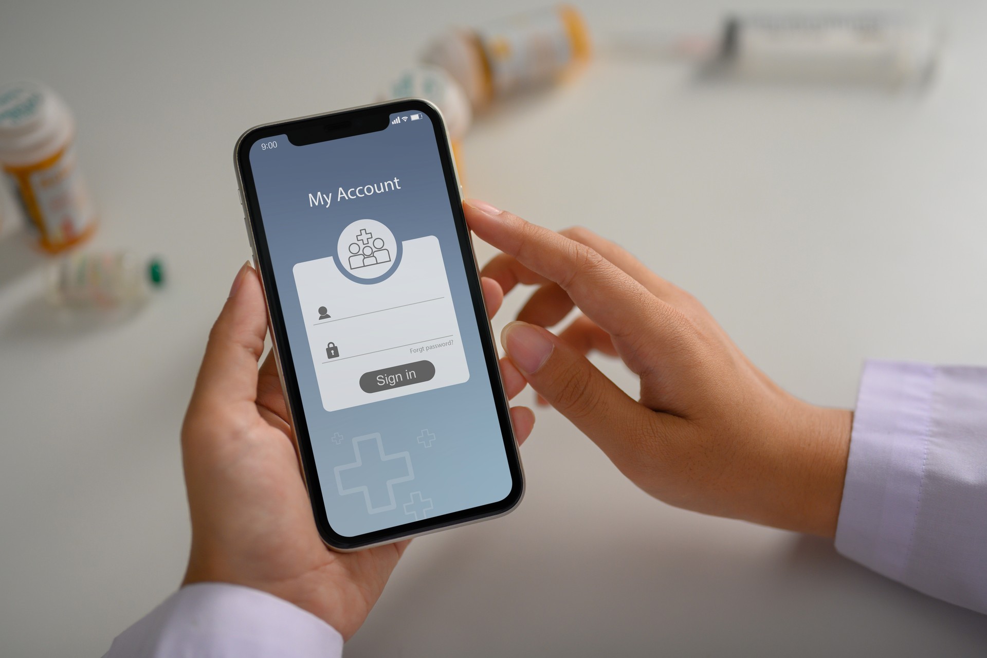 Doctor in white coat using mobile apps to consulting patient online. Medical technologies and health care concept